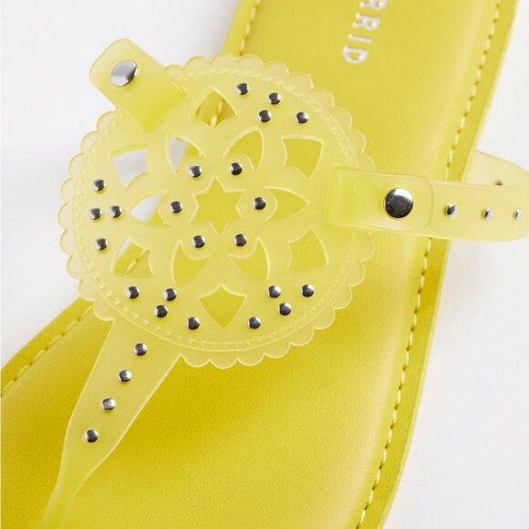 BOGO Yellow stud Medallion T Strap Jelly Sandals Mules Slides Flats Slip-on - Picture 2 of 6